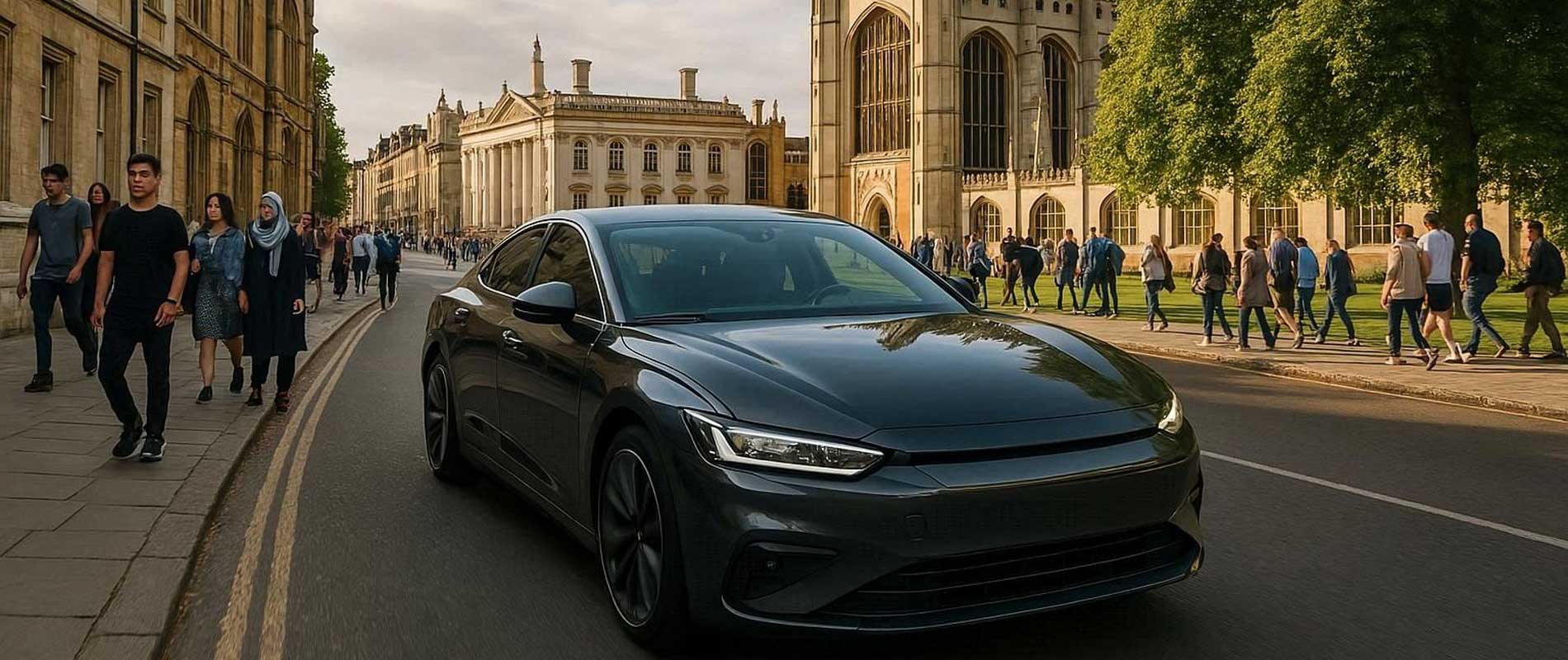 Cars parked in a small car park in cambridge
