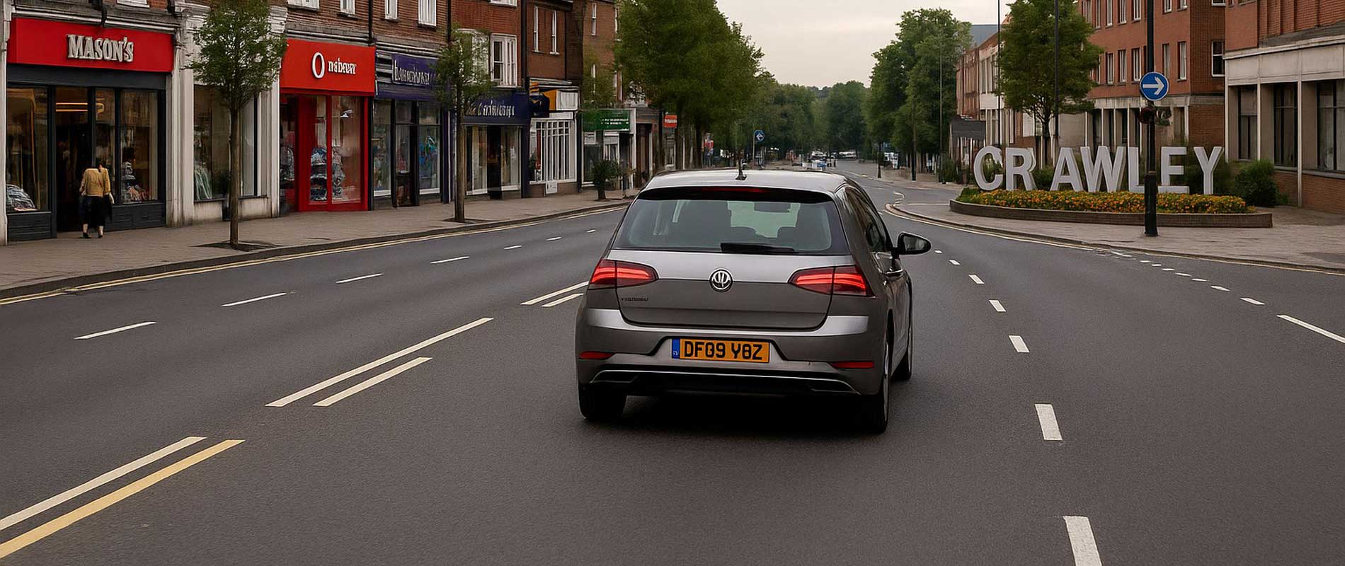 A car reversing into a parking space in crawley