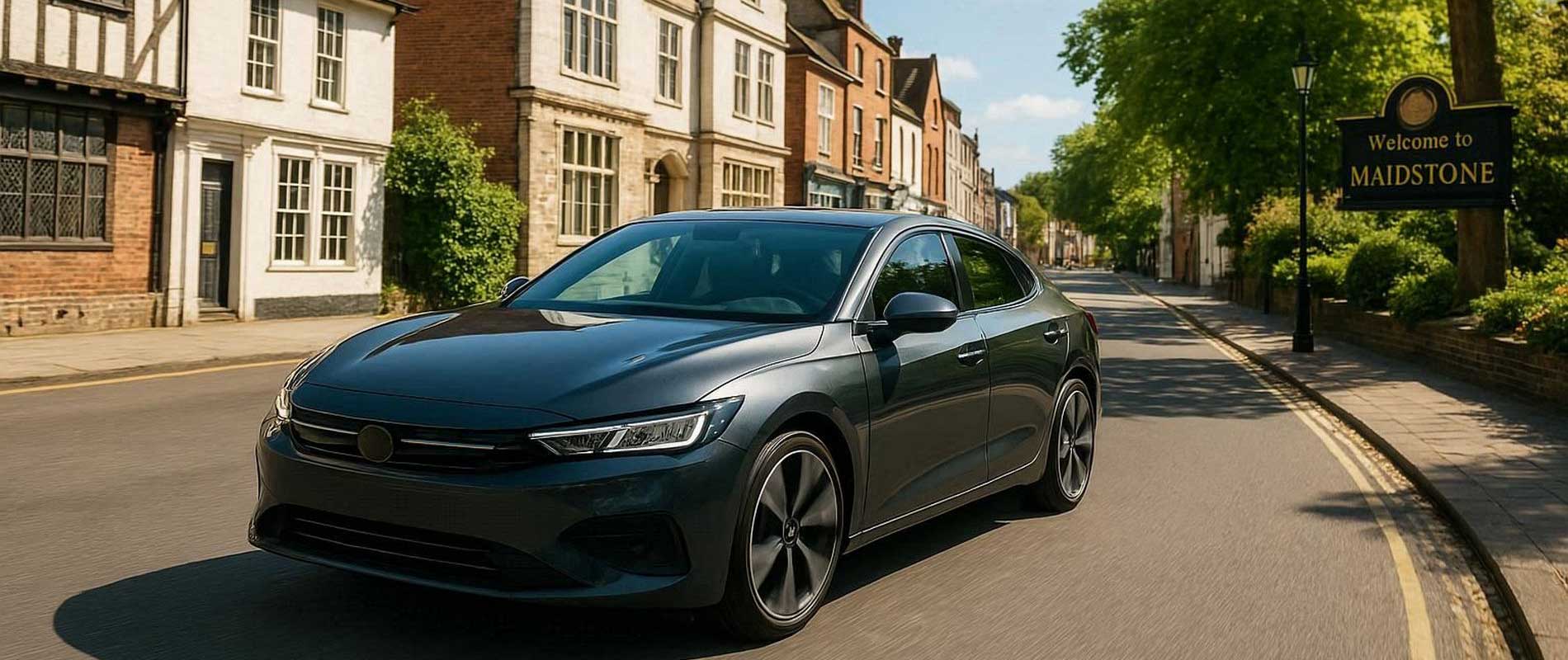 A small car turning off a main road in maidstone
